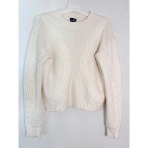 Scoop Womens Cable Knit Sweater Cream White Ribbed Crew Neck Large 12-14